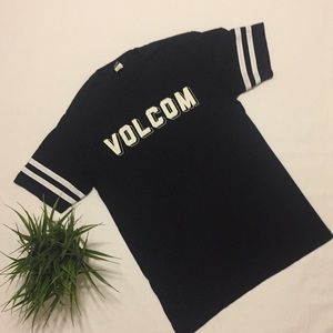 Black Volcom Tee w/ Striped Sleeves
